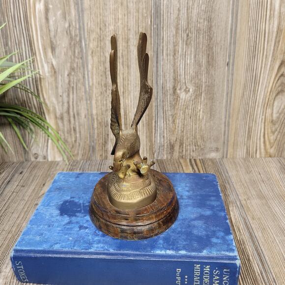 Vintage Brass Eagle Paperweight, Wood Base Figurine - Picture 3 of 8